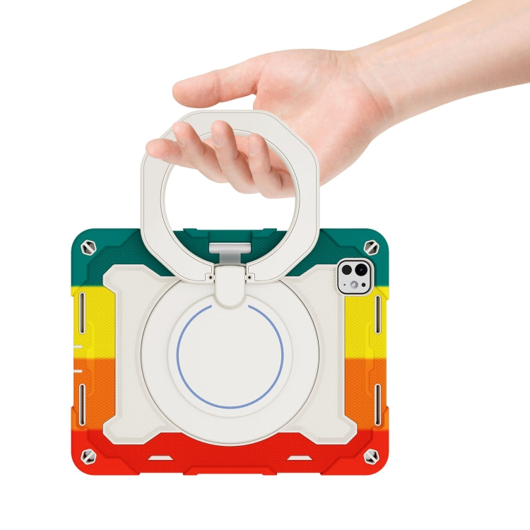 For iPad Pro 11 2025 / 2024 Armor Portable Rotating Ring Holder Silicone Tablet Case with Pen Slot