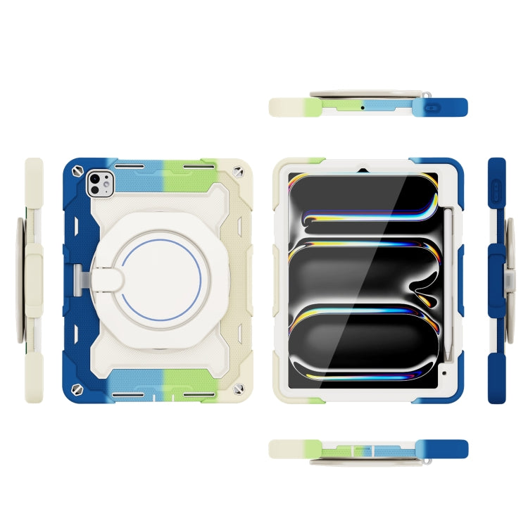 For iPad Pro 11 2025 / 2024 Armor Portable Rotating Ring Holder Silicone Tablet Case with Pen Slot