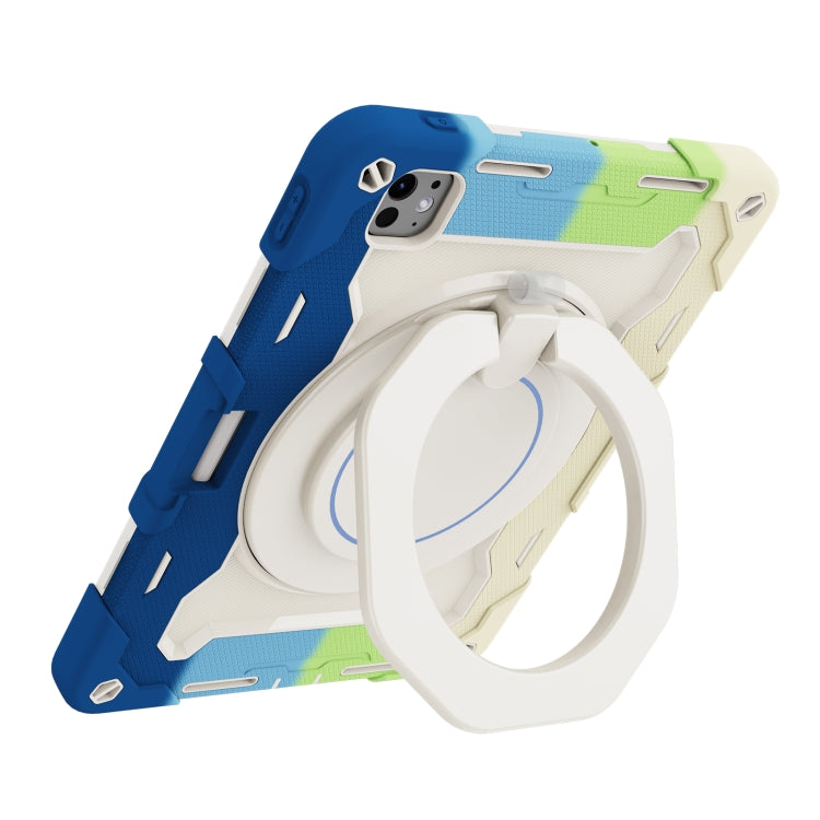 For iPad Pro 11 2025 / 2024 Armor Portable Rotating Ring Holder Silicone Tablet Case with Pen Slot