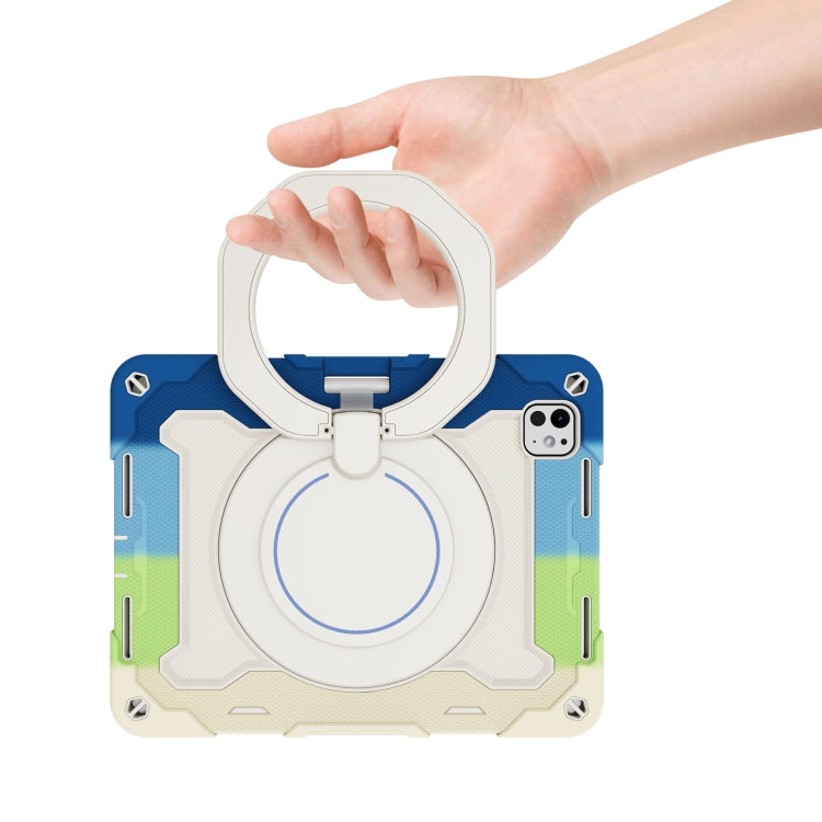 For iPad Pro 11 2025 / 2024 Armor Portable Rotating Ring Holder Silicone Tablet Case with Pen Slot