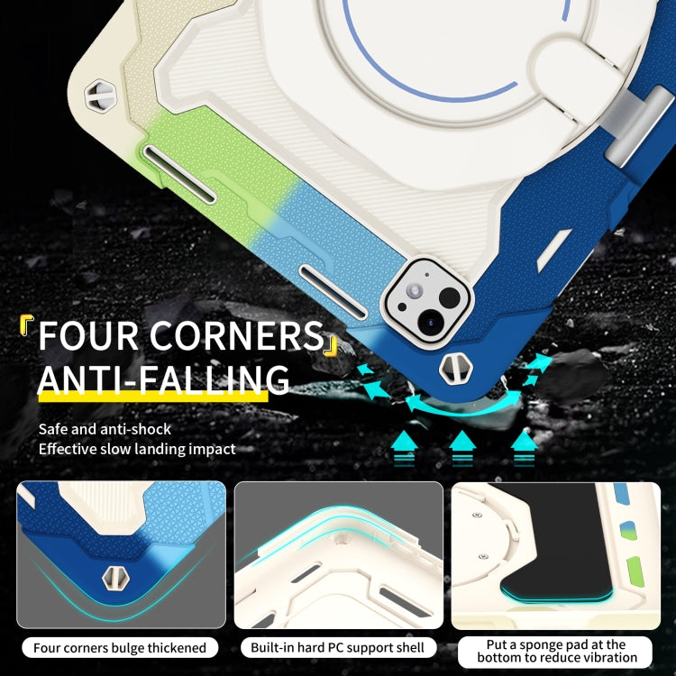 For iPad Pro 11 2025 / 2024 Armor Portable Rotating Ring Holder Silicone Tablet Case with Pen Slot