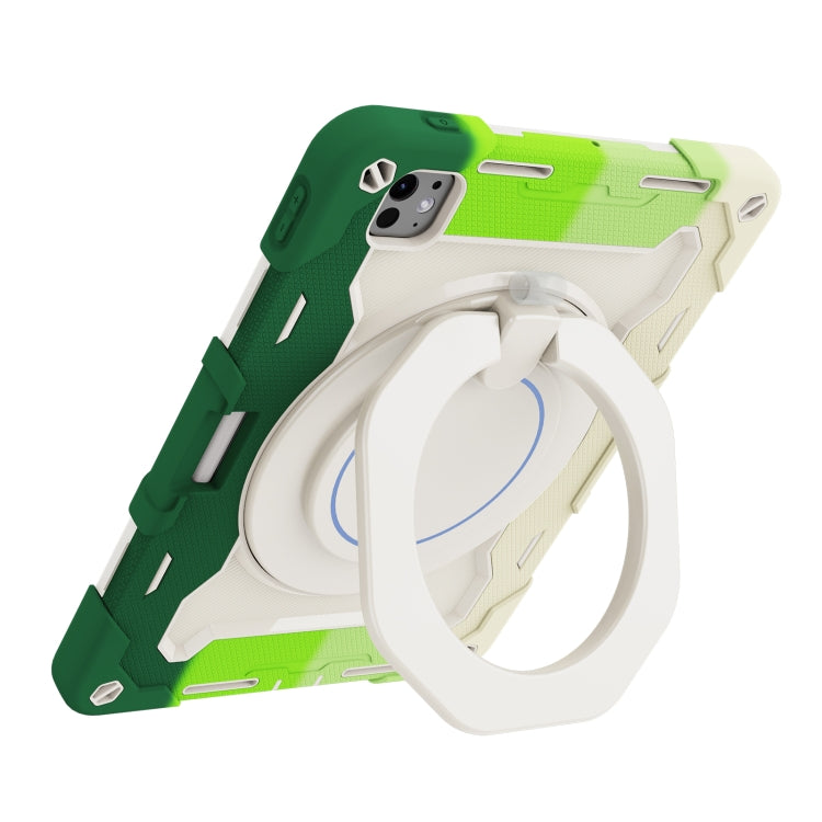 For iPad Pro 11 2025 / 2024 Armor Portable Rotating Ring Holder Silicone Tablet Case with Pen Slot
