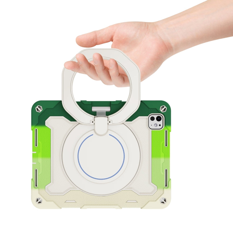 For iPad Pro 11 2025 / 2024 Armor Portable Rotating Ring Holder Silicone Tablet Case with Pen Slot