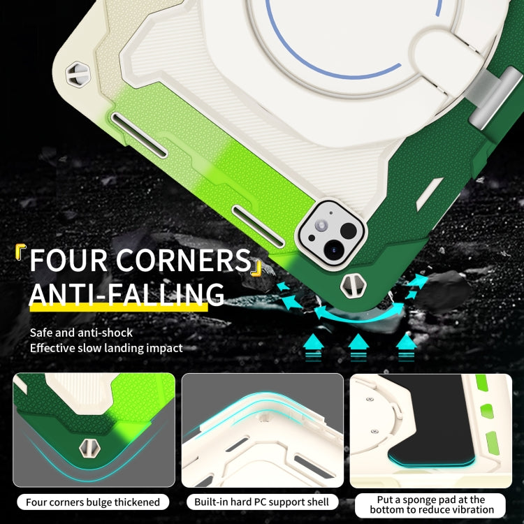 For iPad Pro 11 2025 / 2024 Armor Portable Rotating Ring Holder Silicone Tablet Case with Pen Slot