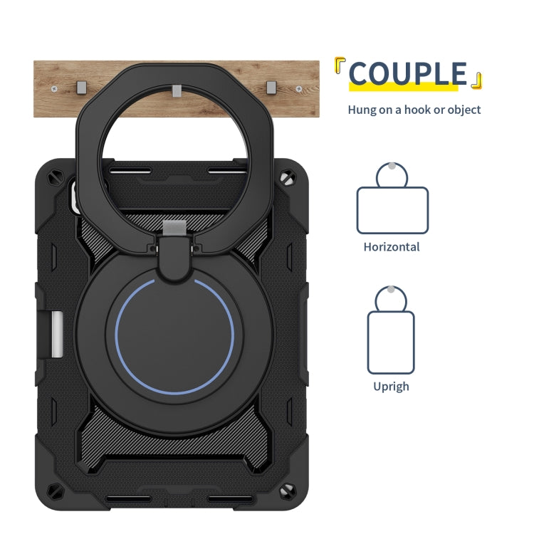 For iPad Pro 11 2025 / 2024 Armor Portable Rotating Ring Holder Silicone Tablet Case with Pen Slot