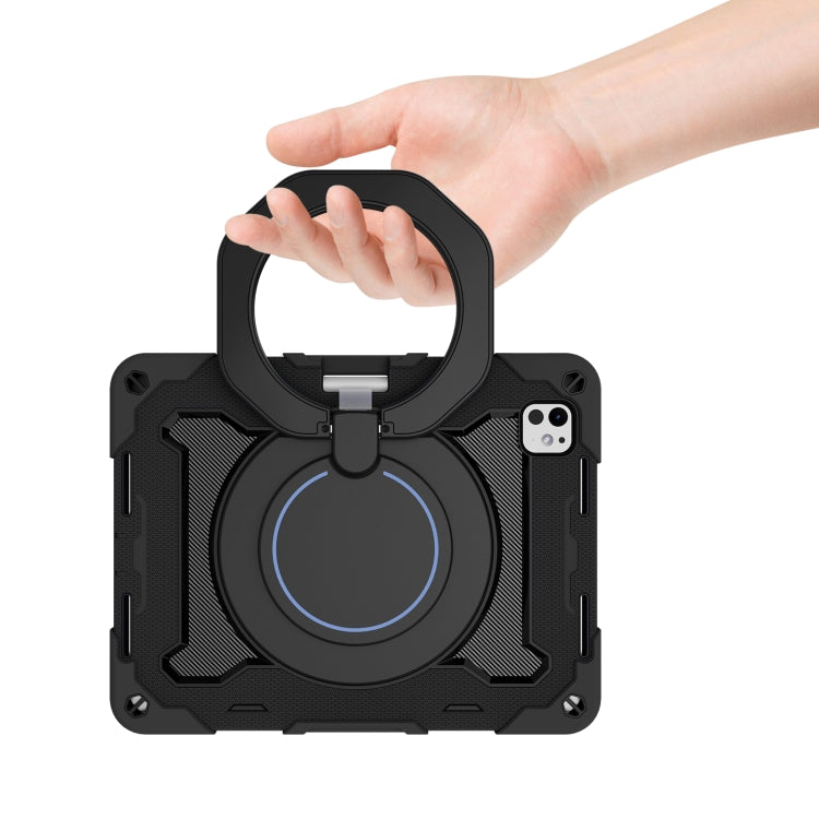 For iPad Pro 11 2025 / 2024 Armor Portable Rotating Ring Holder Silicone Tablet Case with Pen Slot