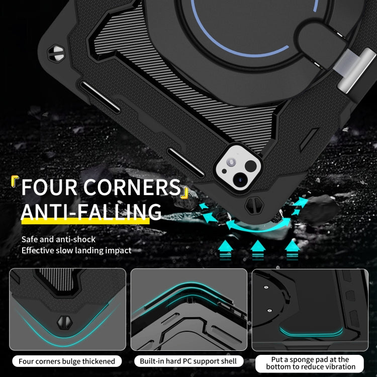 For iPad Pro 11 2025 / 2024 Armor Portable Rotating Ring Holder Silicone Tablet Case with Pen Slot
