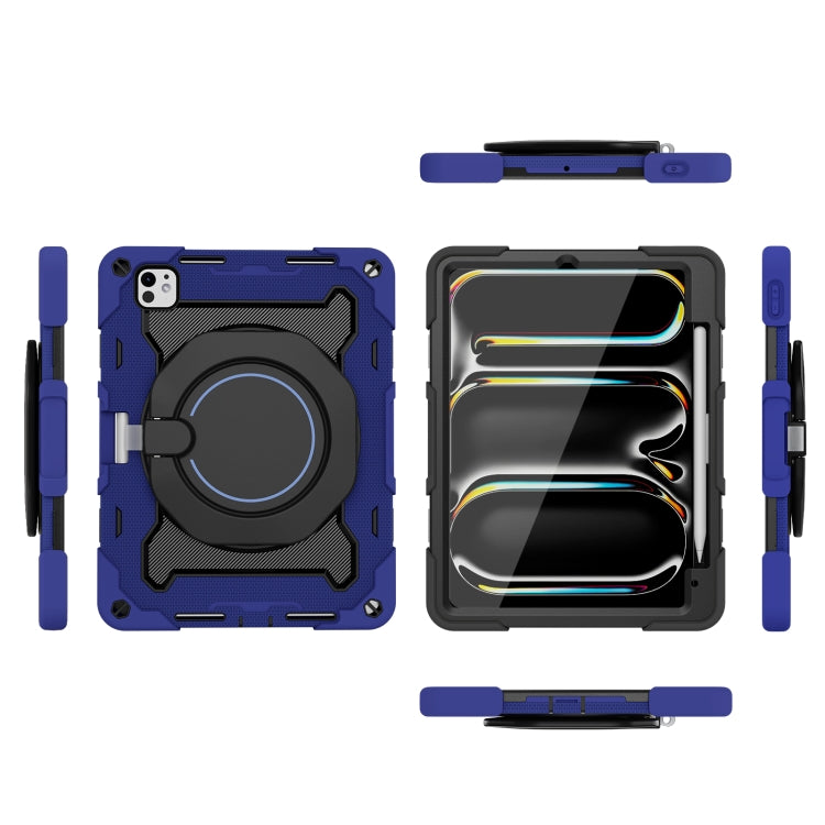 For iPad Pro 11 2025 / 2024 Armor Portable Rotating Ring Holder Silicone Tablet Case with Pen Slot