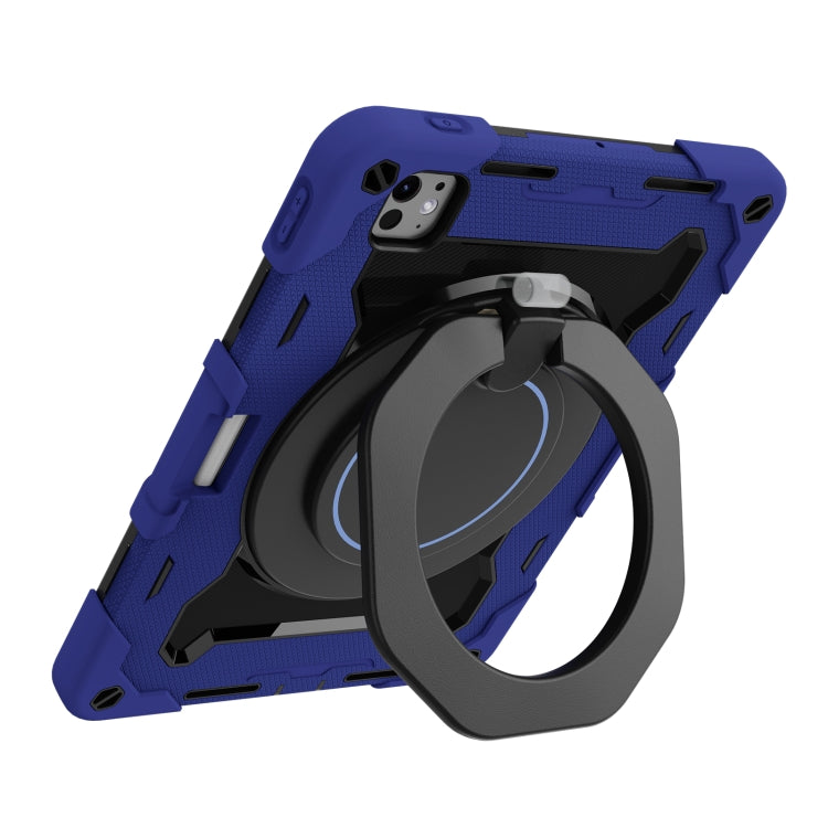 For iPad Pro 11 2025 / 2024 Armor Portable Rotating Ring Holder Silicone Tablet Case with Pen Slot