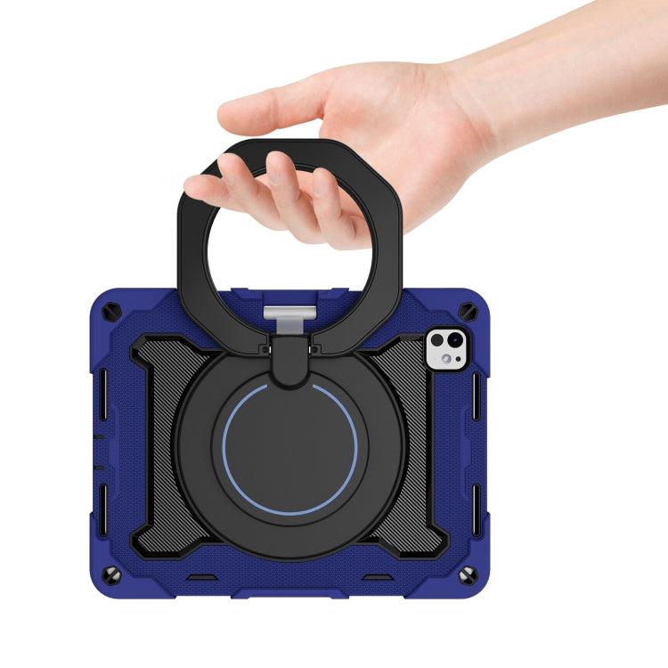 For iPad Pro 11 2025 / 2024 Armor Portable Rotating Ring Holder Silicone Tablet Case with Pen Slot