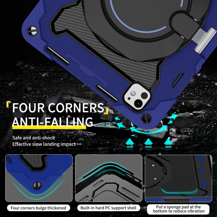 For iPad Pro 11 2025 / 2024 Armor Portable Rotating Ring Holder Silicone Tablet Case with Pen Slot