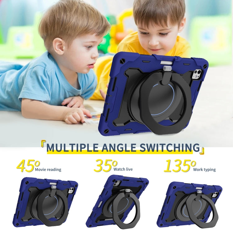 For iPad Pro 11 2025 / 2024 Armor Portable Rotating Ring Holder Silicone Tablet Case with Pen Slot