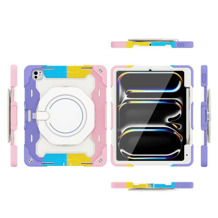 For iPad Pro 13 2025 / 2024 Armor Portable Rotating Ring Holder Silicone Tablet Case with Pen Slot