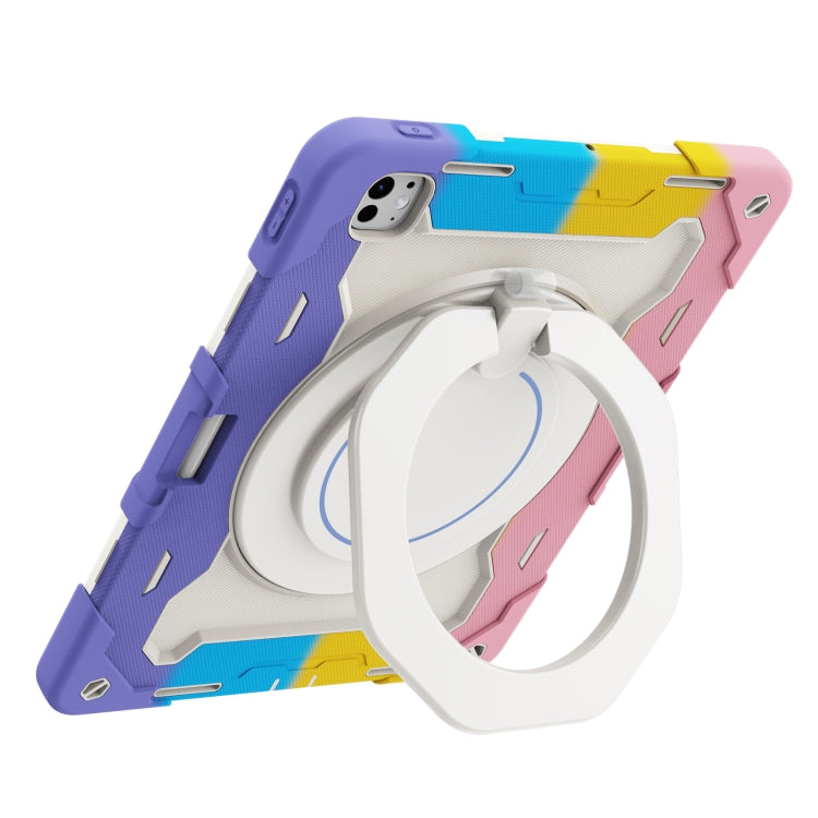 For iPad Pro 13 2025 / 2024 Armor Portable Rotating Ring Holder Silicone Tablet Case with Pen Slot