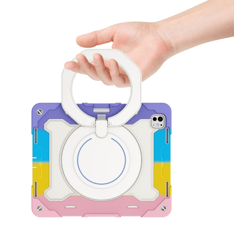 For iPad Pro 13 2025 / 2024 Armor Portable Rotating Ring Holder Silicone Tablet Case with Pen Slot