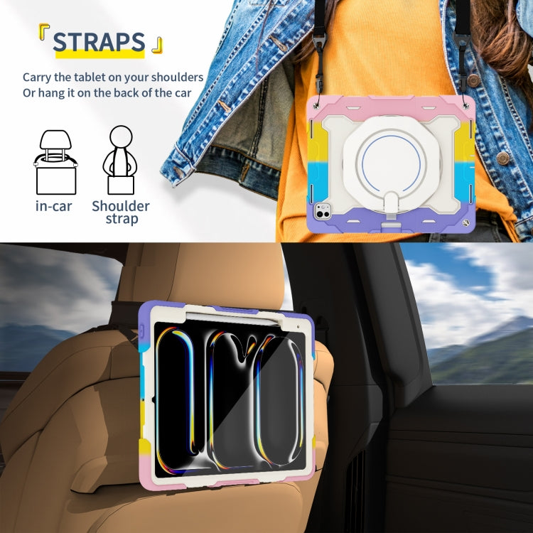 For iPad Pro 13 2025 / 2024 Armor Portable Rotating Ring Holder Silicone Tablet Case with Pen Slot