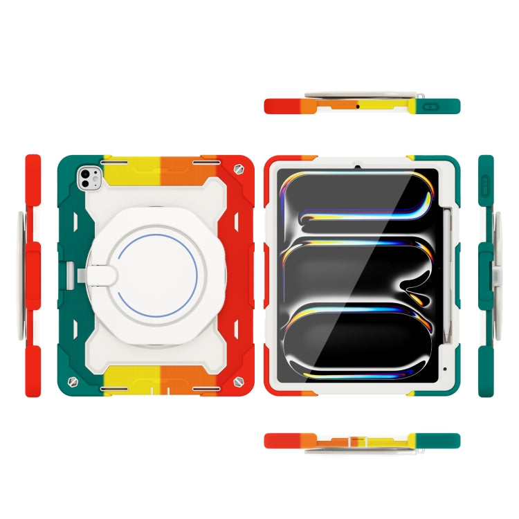 For iPad Pro 13 2025 / 2024 Armor Portable Rotating Ring Holder Silicone Tablet Case with Pen Slot