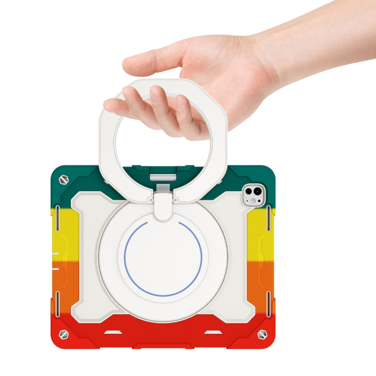 For iPad Pro 13 2025 / 2024 Armor Portable Rotating Ring Holder Silicone Tablet Case with Pen Slot