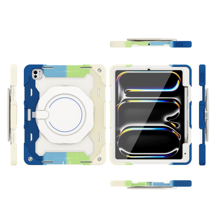 For iPad Pro 13 2025 / 2024 Armor Portable Rotating Ring Holder Silicone Tablet Case with Pen Slot