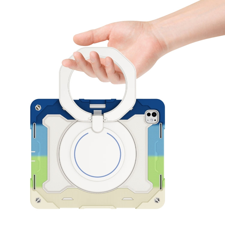 For iPad Pro 13 2025 / 2024 Armor Portable Rotating Ring Holder Silicone Tablet Case with Pen Slot