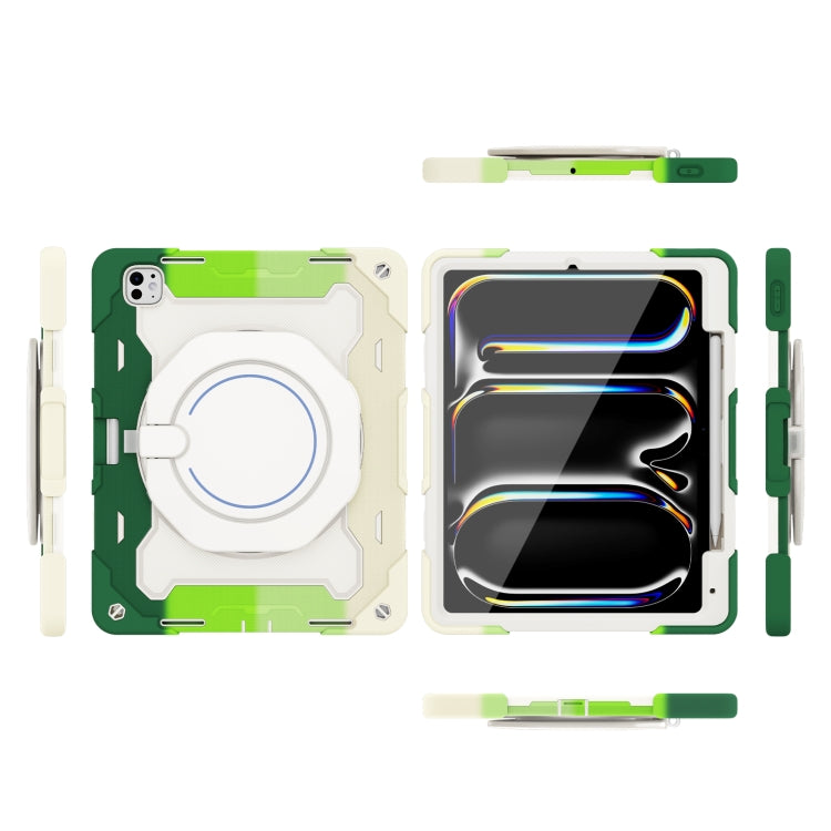 For iPad Pro 13 2025 / 2024 Armor Portable Rotating Ring Holder Silicone Tablet Case with Pen Slot