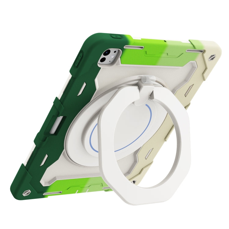 For iPad Pro 13 2025 / 2024 Armor Portable Rotating Ring Holder Silicone Tablet Case with Pen Slot
