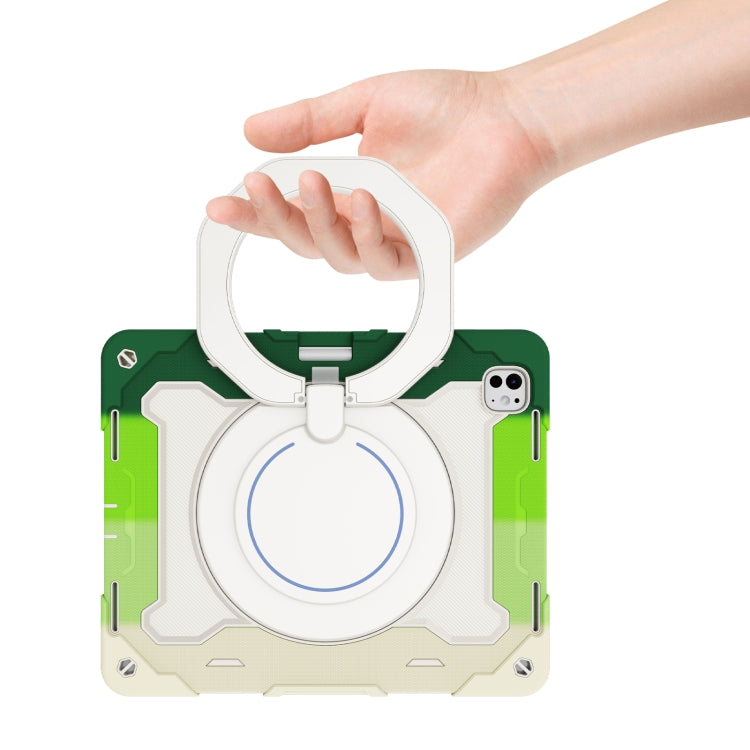 For iPad Pro 13 2025 / 2024 Armor Portable Rotating Ring Holder Silicone Tablet Case with Pen Slot