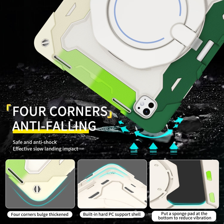 For iPad Pro 13 2025 / 2024 Armor Portable Rotating Ring Holder Silicone Tablet Case with Pen Slot