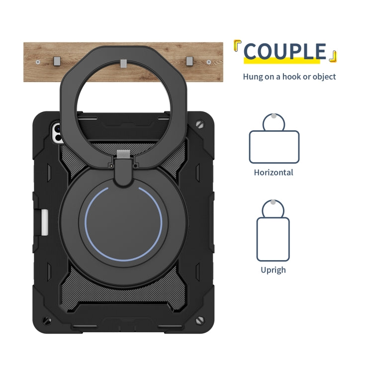 For iPad Pro 13 2025 / 2024 Armor Portable Rotating Ring Holder Silicone Tablet Case with Pen Slot