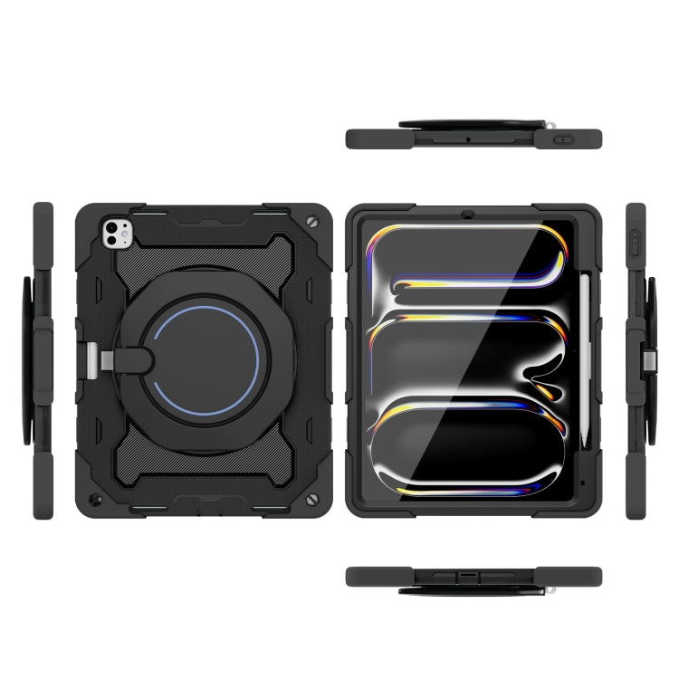 For iPad Pro 13 2025 / 2024 Armor Portable Rotating Ring Holder Silicone Tablet Case with Pen Slot