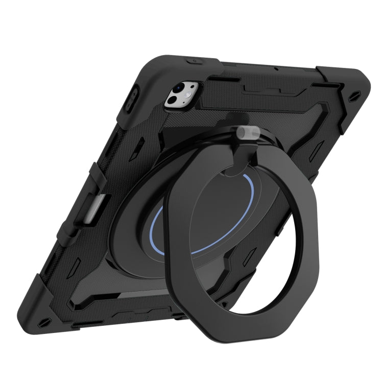 For iPad Pro 13 2025 / 2024 Armor Portable Rotating Ring Holder Silicone Tablet Case with Pen Slot