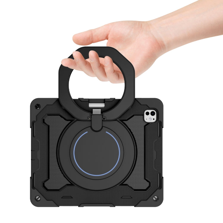 For iPad Pro 13 2025 / 2024 Armor Portable Rotating Ring Holder Silicone Tablet Case with Pen Slot