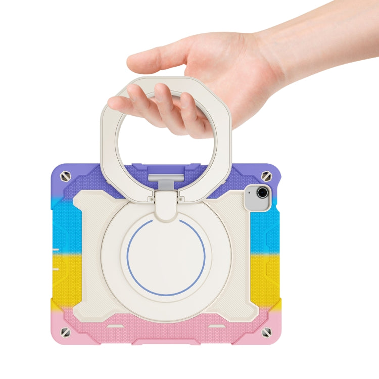 For iPad Air 11 2024 / 2025 / 2026 Armor Portable Rotating Ring Holder Silicone Tablet Case with Pen Slot