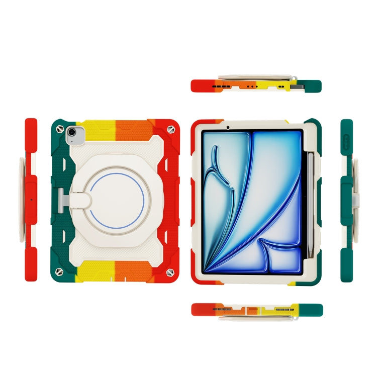 For iPad Air 11 2024 / 2025 / 2026 Armor Portable Rotating Ring Holder Silicone Tablet Case with Pen Slot