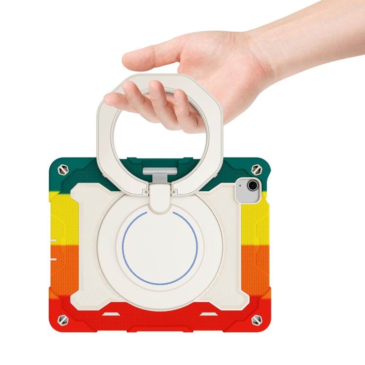 For iPad Air 11 2024 / 2025 / 2026 Armor Portable Rotating Ring Holder Silicone Tablet Case with Pen Slot