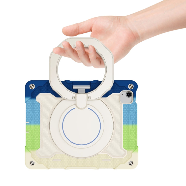 For iPad Air 11 2024 / 2025 / 2026 Armor Portable Rotating Ring Holder Silicone Tablet Case with Pen Slot