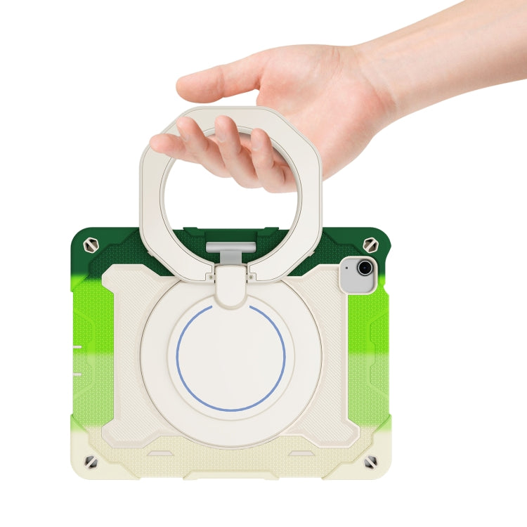 For iPad Air 11 2024 / 2025 / 2026 Armor Portable Rotating Ring Holder Silicone Tablet Case with Pen Slot