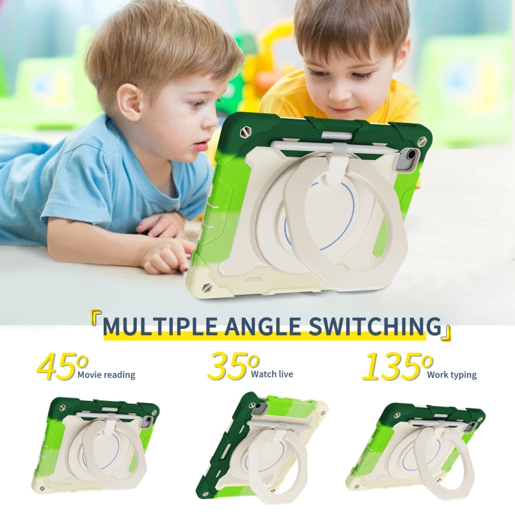 For iPad Air 11 2024 / 2025 / 2026 Armor Portable Rotating Ring Holder Silicone Tablet Case with Pen Slot