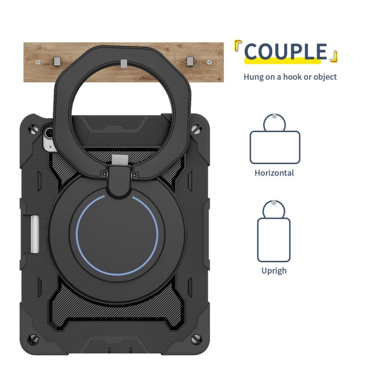 For iPad Air 11 2024 / 2025 / 2026 Armor Portable Rotating Ring Holder Silicone Tablet Case with Pen Slot