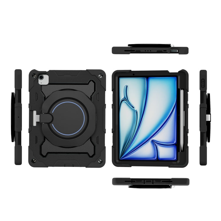 For iPad Air 11 2024 / 2025 / 2026 Armor Portable Rotating Ring Holder Silicone Tablet Case with Pen Slot