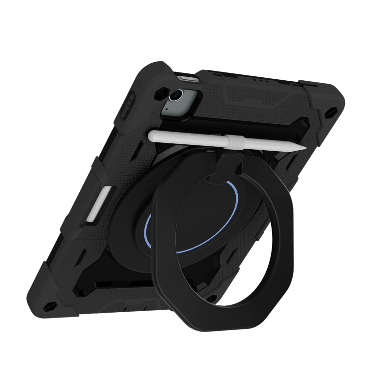 For iPad Air 11 2024 / 2025 / 2026 Armor Portable Rotating Ring Holder Silicone Tablet Case with Pen Slot