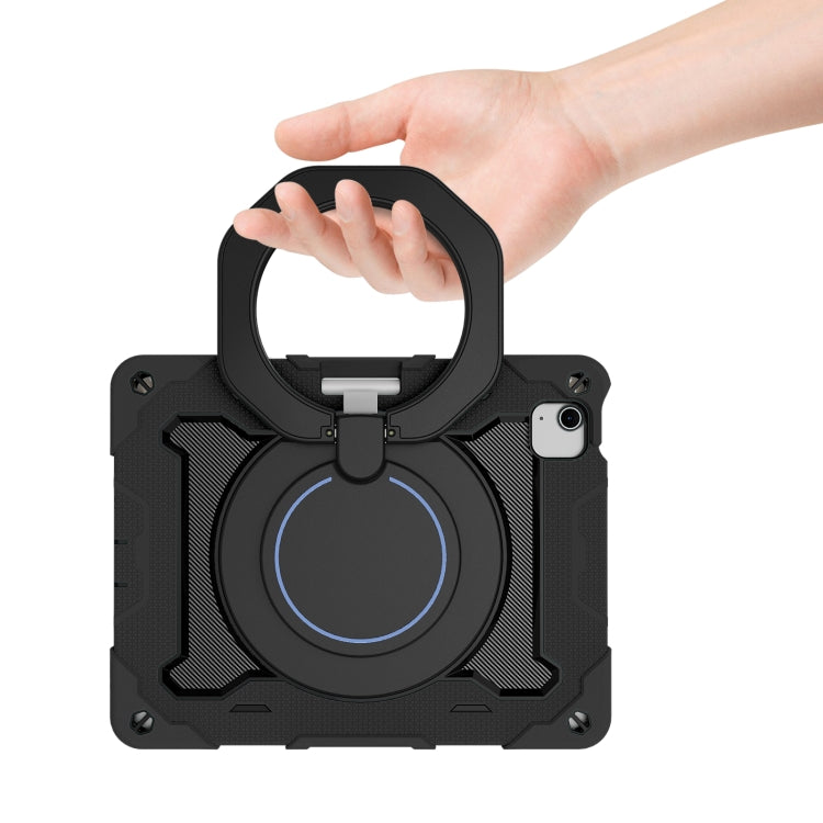 For iPad Air 11 2024 / 2025 / 2026 Armor Portable Rotating Ring Holder Silicone Tablet Case with Pen Slot