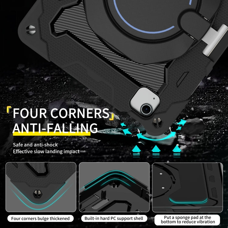 For iPad Air 11 2024 / 2025 / 2026 Armor Portable Rotating Ring Holder Silicone Tablet Case with Pen Slot