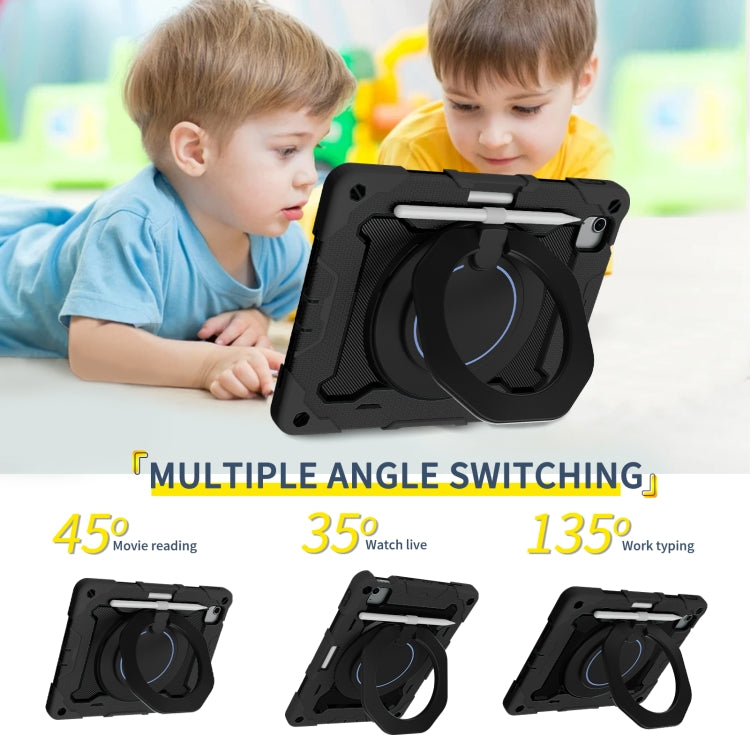 For iPad Air 11 2024 / 2025 / 2026 Armor Portable Rotating Ring Holder Silicone Tablet Case with Pen Slot