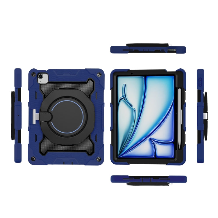 For iPad Air 11 2024 / 2025 / 2026 Armor Portable Rotating Ring Holder Silicone Tablet Case with Pen Slot