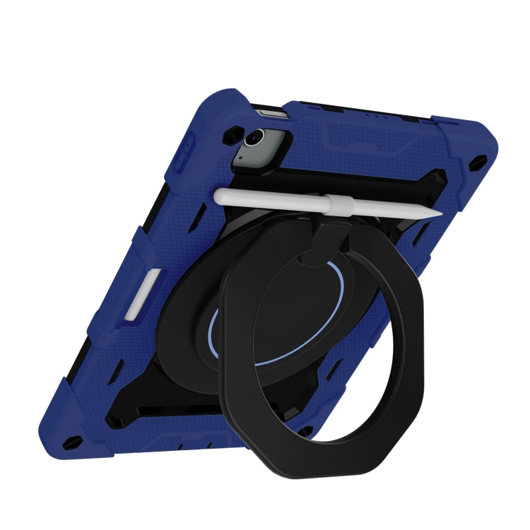 For iPad Air 11 2024 / 2025 / 2026 Armor Portable Rotating Ring Holder Silicone Tablet Case with Pen Slot