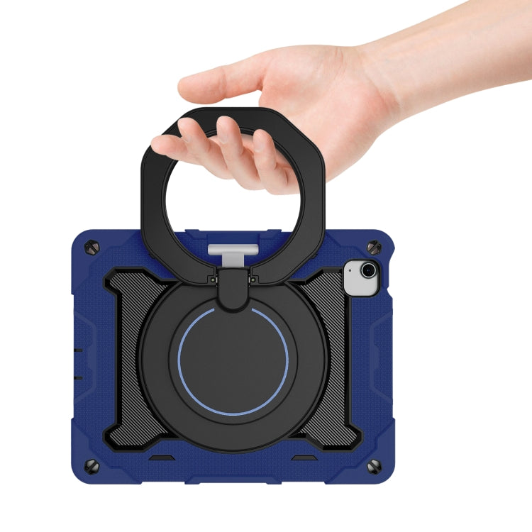 For iPad Air 11 2024 / 2025 / 2026 Armor Portable Rotating Ring Holder Silicone Tablet Case with Pen Slot