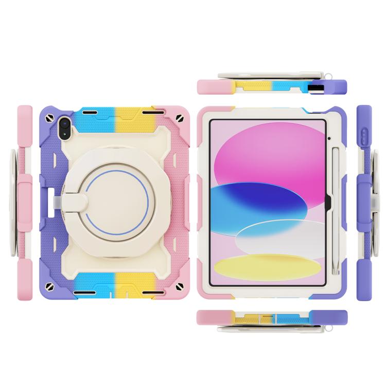 For iPad 2022 Armor Portable Rotating Ring Holder Silicone Tablet Case with Pen Slot