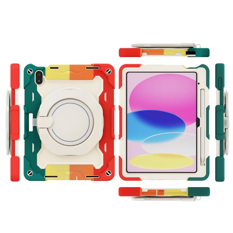 For iPad 2022 Armor Portable Rotating Ring Holder Silicone Tablet Case with Pen Slot