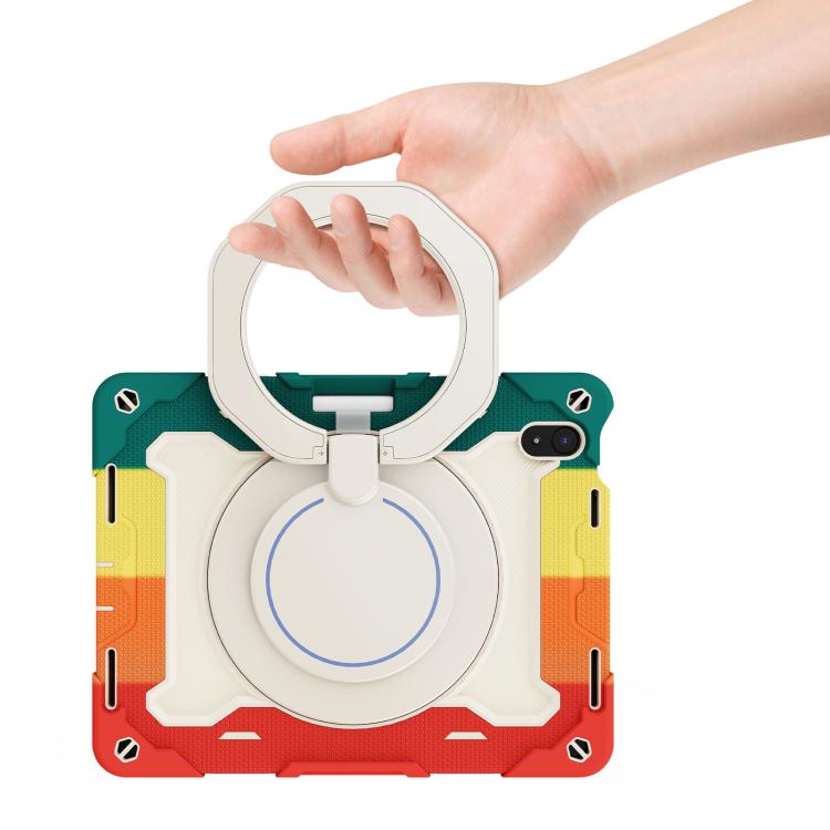 For iPad 2022 Armor Portable Rotating Ring Holder Silicone Tablet Case with Pen Slot